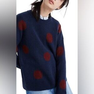 Madewell, wool blend, crew neck polka dot sweater, size xs